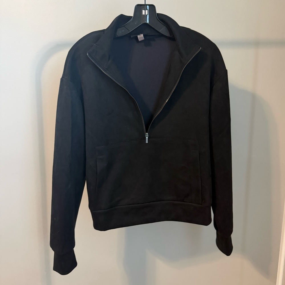 Tahari Faux Suade Black Half-Zip Sweatshirt, size medium